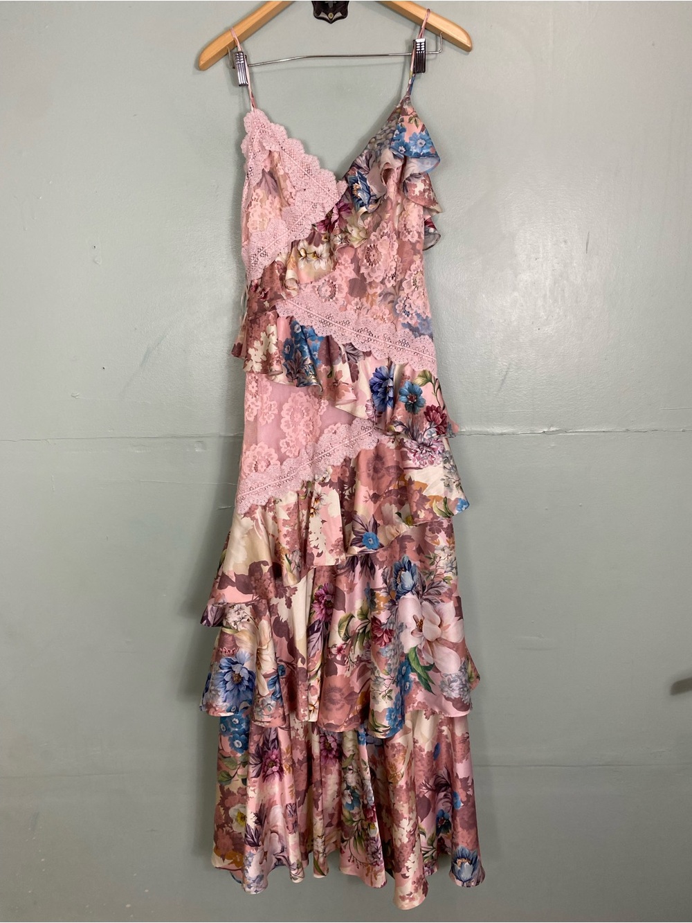 Anthropologie BHLDN‎ Elora Sleeveless V Neck Ruffle Lace Midi Dress Floral Sz 8 - Picture 2 of 8